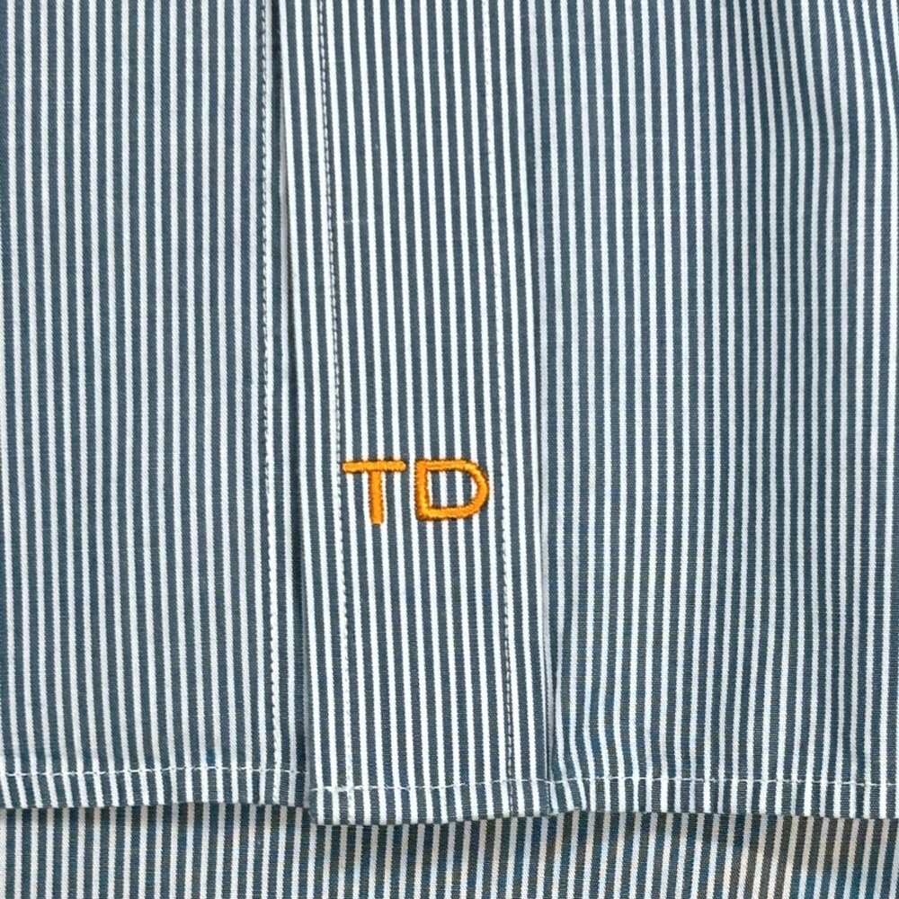 Thomas Dean Blue White Thin Stripe Pima Cotton Flip‎ Cuff LS Shirt - Picture 6 of 9